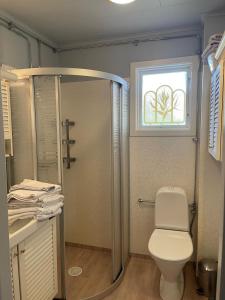 a bathroom with a toilet and a window at Ådalsvägenhus in Fågelfors +20 photos