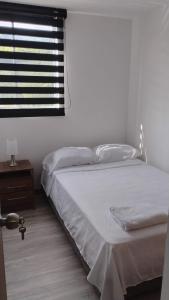 a bedroom with a white bed and a window at Dosquebradas apartamento lux in Dosquebradas