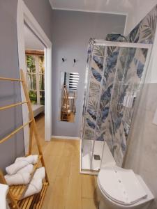 a bathroom with a toilet and a mirror at Litte Sweet Home - Abbiategrasso città in Abbiategrasso