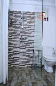 a bathroom with a toilet and a glass shower at Central Nest by Summer Smile in Oradea