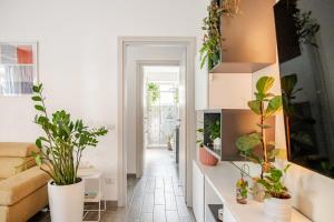 una sala de estar llena de muchas plantas en Pomodoro House, en Milán