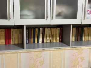 una estantería llena de muchos libros en Cozy, en Bishkek