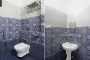 two pictures of a bathroom with a toilet and a sink at Townhouse OAK Hotel Dream Palace in Patna
