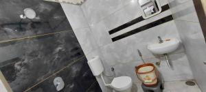 a small bathroom with a toilet and a sink at Collection O Paithan Gate Formerly Rajlaxmi Executive in Aurangabad