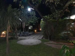 阿瓦萨Ashara的夜晚的花园，有树木和人行道