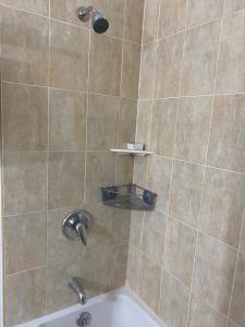 a bathroom with a shower with a sink and a tub at Gem in Runaway Bay