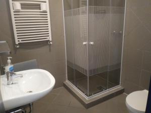 a bathroom with a shower and a sink at M0 Lakihegy Horgony u 10 in Szigetszentmiklós
