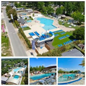 a collage of four pictures of a swimming pool at Domaine de Dugny mobile home confortable in Veuzain-sur-Loire