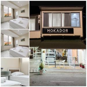 un collage de cuatro fotografías de un edificio en Bar Hotel Mokador, en Shkodër