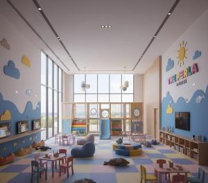 a room with a classroom with chairs and tables at THE PERLA Bodrum HOTEL in Bodrum City