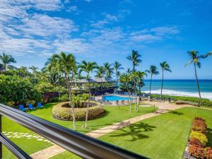 a view of the beach from the balcony of a resort at Polo Beach Club 301 in Wailea