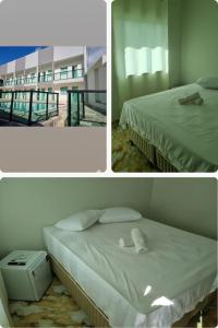 two pictures of a bedroom with a bed and a building at Pousada SB in Campo Formoso