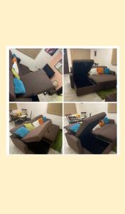 un collage de cuatro fotos de un sofá y una cama en Perfect vibez, en Portmore 3 fotos más