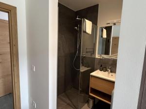 a bathroom with a shower and a sink at Gipfelglück in Sankt Lambrecht +45 photos