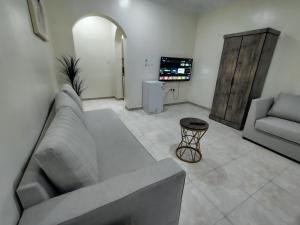 ダンマームにあるAl Qurashi Residences Al Faiha Dammamのソファとテレビのあるリビングルーム