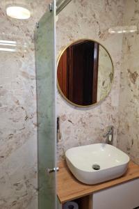 a bathroom with a sink and a mirror at Family friendly house with a parking space Andrijasevci, Slavonija - 24939 in Rokovci +8 photos