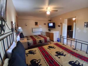 a bedroom with a bed and a tv in it at Hill Country Lodge and Mini Storages in Buchanan Dam