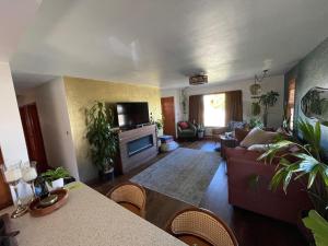a living room with a couch and a tv at Bohemian Oasis in Cudahy
