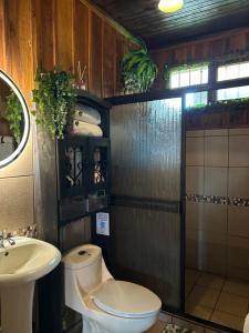 ÁngelesにあるCabaña acogedora a 20min de la Fortunaのトイレと洗面台付きのバスルーム +26枚の写真