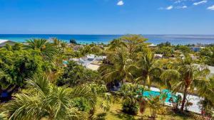 an aerial view of a resort with palm trees and the ocean at LAKAZ DEL VISTA - Luxurious new apartments with panoramic sea views, pool & garden retreat in Midlands Station