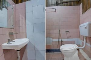 Dos imágenes de un baño con inodoro y lavabo. en Hotel O Nepali Mandir Bus Terminal Formerly Hotel Aaghnya, en Guwahati
