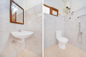 two pictures of a bathroom with a toilet and a sink at Super Hotel O Pathanamthitta Near Mahatma Gandhi Statue in Pathanāmthitta