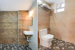two pictures of a bathroom with a toilet and a sink at Townhouse Guduvancheri Junction Formerly Zafe Commercial in Madambakkam