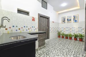 a kitchen with a sink and potted plants at FabExpress Soni Palace in Ujjain
