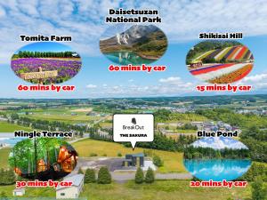a collage of pictures of different types of plants at THE Sakura in Kami-furano
