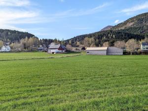 un grande campo di erba verde con case e un fienile di 8 person holiday home in isfjorden-By Traum a Torvik
