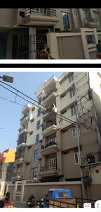 バラナシにある10 Ideal Luxury Stay AC 2BHKの青いトラックが前に停まっている建物の写真2枚