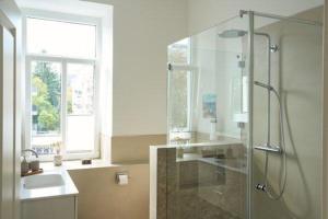 a bathroom with a shower and a sink and a window at Ferienwohnung Villa Else in Bad Neuenahr-Ahrweiler +44 photos