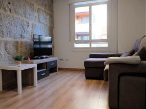 オウレンセにあるCharming Apartment in Ourense overlooking the Cityのソファとテレビのあるリビングルーム