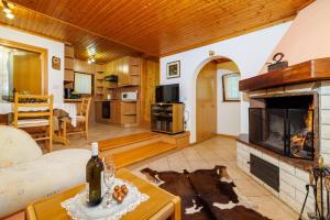een woonkamer met een bank en een open haard bij Casa Nature Bogo in (( Pleteno ))