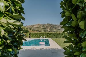a swimming pool with two chairs in a yard at Jerónimos Garden & Pool Villas in Lamego