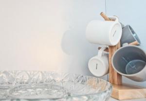 a kitchen counter with a mixer and a glass bowl at Aurora Stay in Pongsan-dong