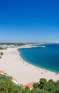 Ein Strand mit vielen Menschen und dem Ozean in der Unterkunft T3 & tous conforts & piscine & sauna & plage in Argelès-sur-Mer