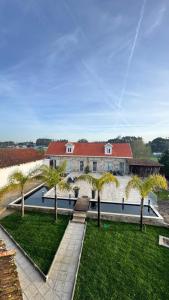 a house with a swimming pool and palm trees at Lourença Stays - Quinta Lourenca in Vilar