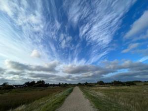 a dirt road in a field with a cloudy sky at Secluded Retreat in Nature - By Traum Ferienwohnungen in Blåvand