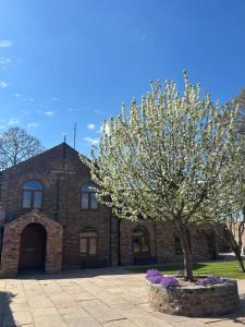 a tree in front of a brick building at Courtyard House- Luxury Holiday House with floodlit Tennis court - BRAND NEW in Ainderby Steeple