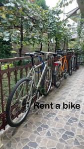 a group of bikes parked next to a fence at GreenZen reset space in Zagorič +21 photos