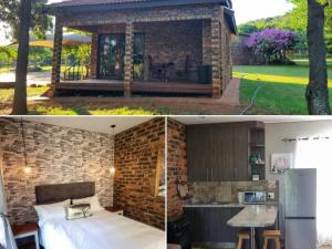 Una casa de ladrillo con una cocina y una cama dentro. en Villa Rosa Guest Farm, en Eersbewoond