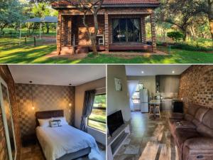 2 fotos de un dormitorio y una sala de estar en Villa Rosa Guest Farm, en Eersbewoond