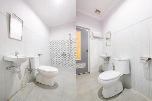 two images of a bathroom with a toilet and a sink at Hotel O Near Tugu Yogyakarta 1 formerly Crown Residence in Jetis