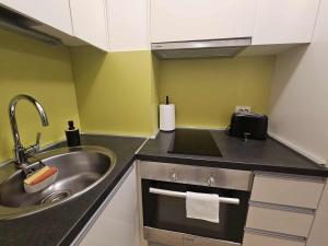 a small kitchen with a sink and a sink at Charming Apartment Borovets Gardens D16 in Samokov