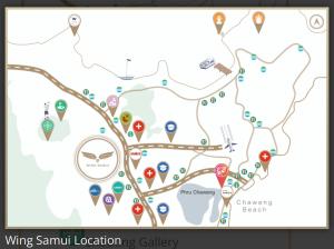 a map of the sampling area of the winning sampling location at Wings apartman Kittima in Amphoe Koh Samui +2 photos