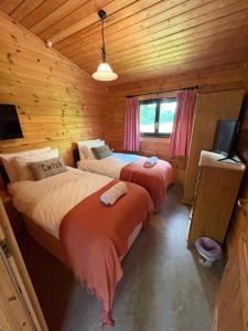 Ένα ή περισσότερα κρεβάτια σε δωμάτιο στο Brynmeini Lake Lodge