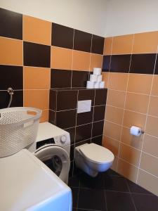 a bathroom with a toilet and a sink at Apartments Orange in Uherské Hradiště +41 photos
