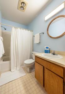 a bathroom with a toilet and a sink and a shower at 04 Lodge in Hood River +19 photos