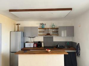 a kitchen with a refrigerator and a counter top at Le SPRITZ - Appartement d'une chambre VUE MER in Marigot